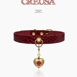 Burgundy Crocodile-Embossed Jewel Dog/Cat Collar