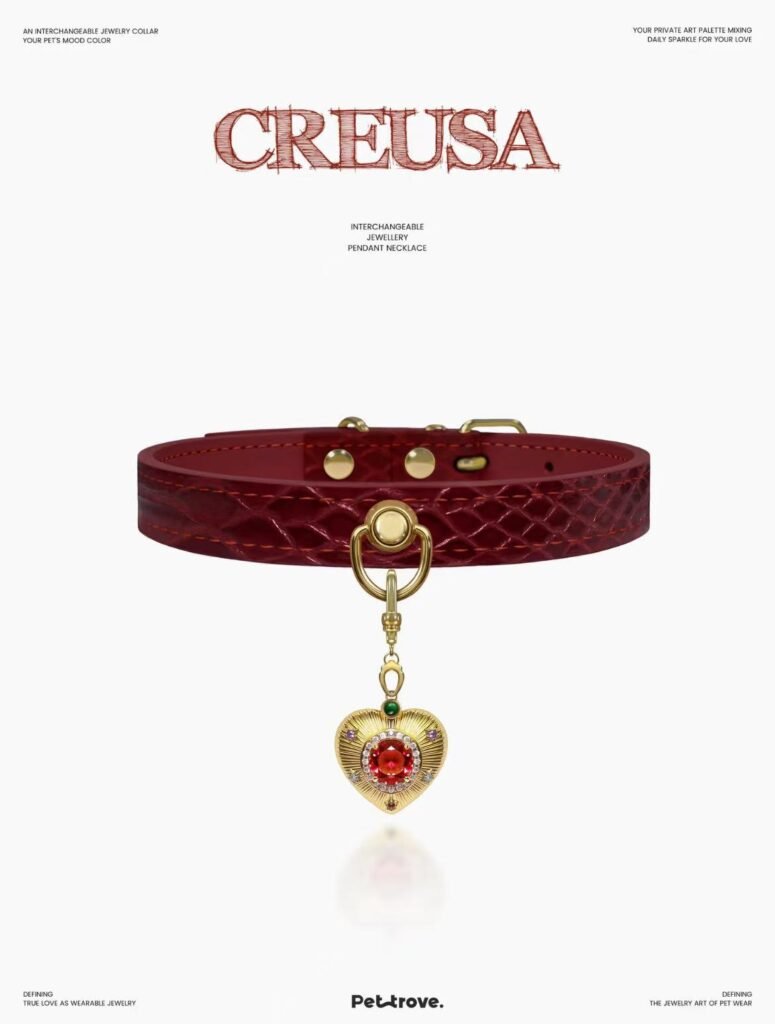 Burgundy Crocodile-Embossed Jewel Dog/Cat Collar style 1