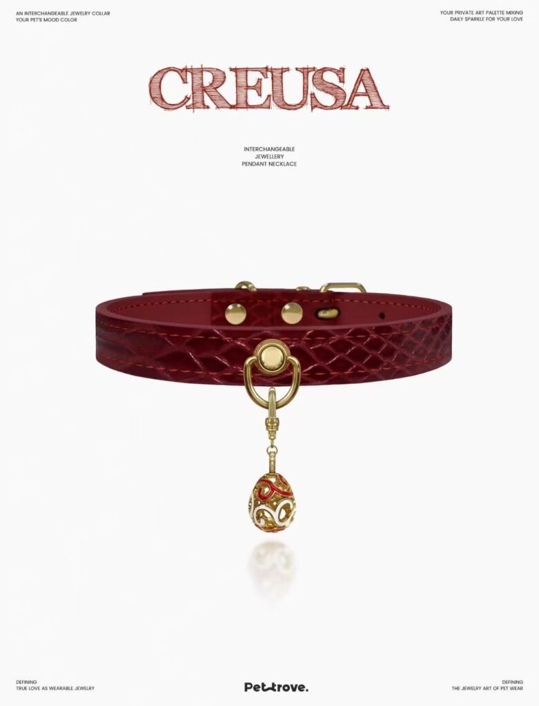Burgundy Crocodile-Embossed Jewel Dog/Cat Collar style 4